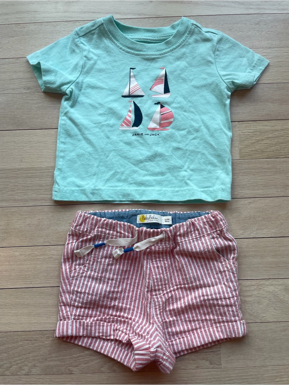 Baby Boden Striped Shorts with Janie & Jack Sailboat T-shirt